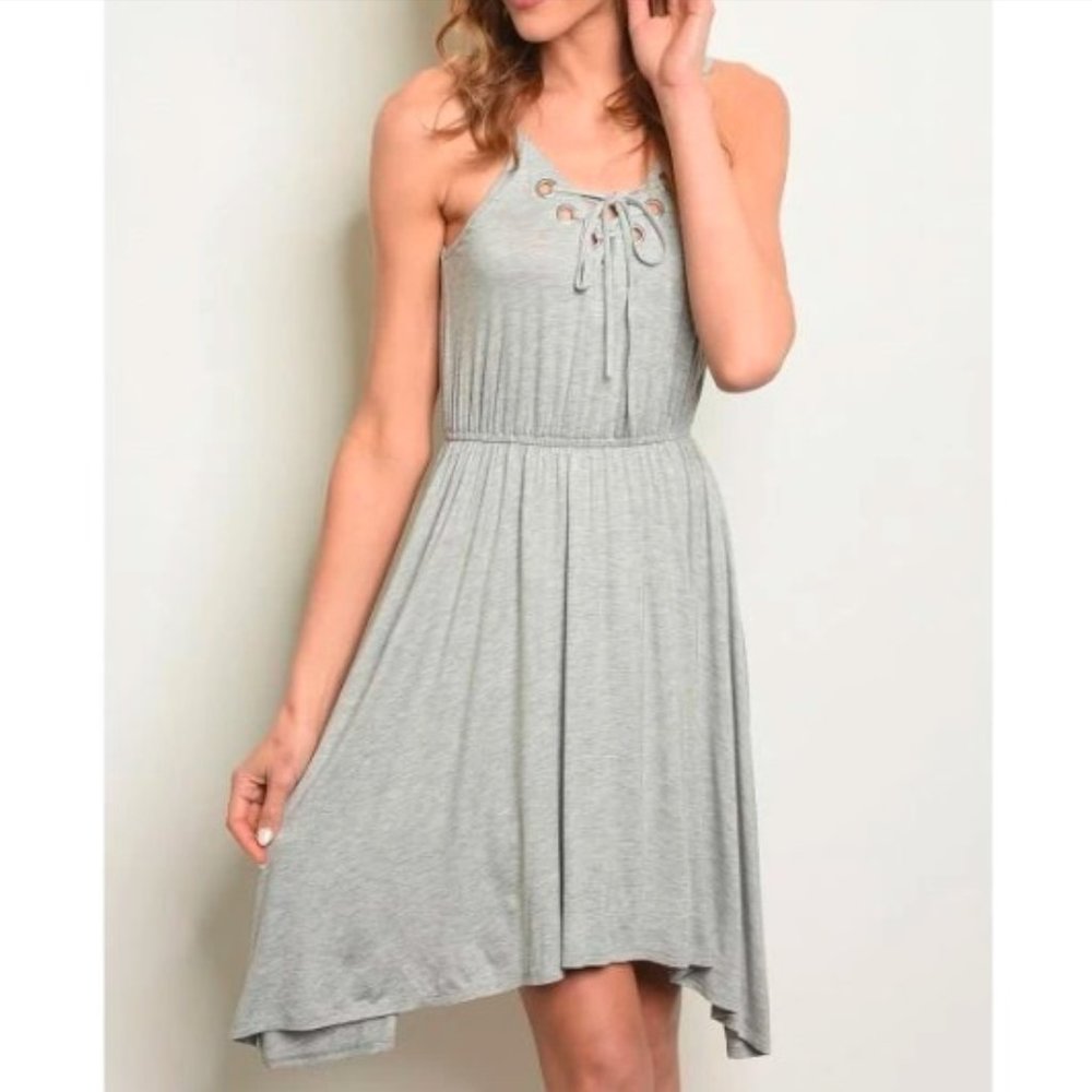 Gray Grommet Trim Dress  *ALL ITEMS ARE NEW, FROM MY CLOSED BOUTIQUE* #8689